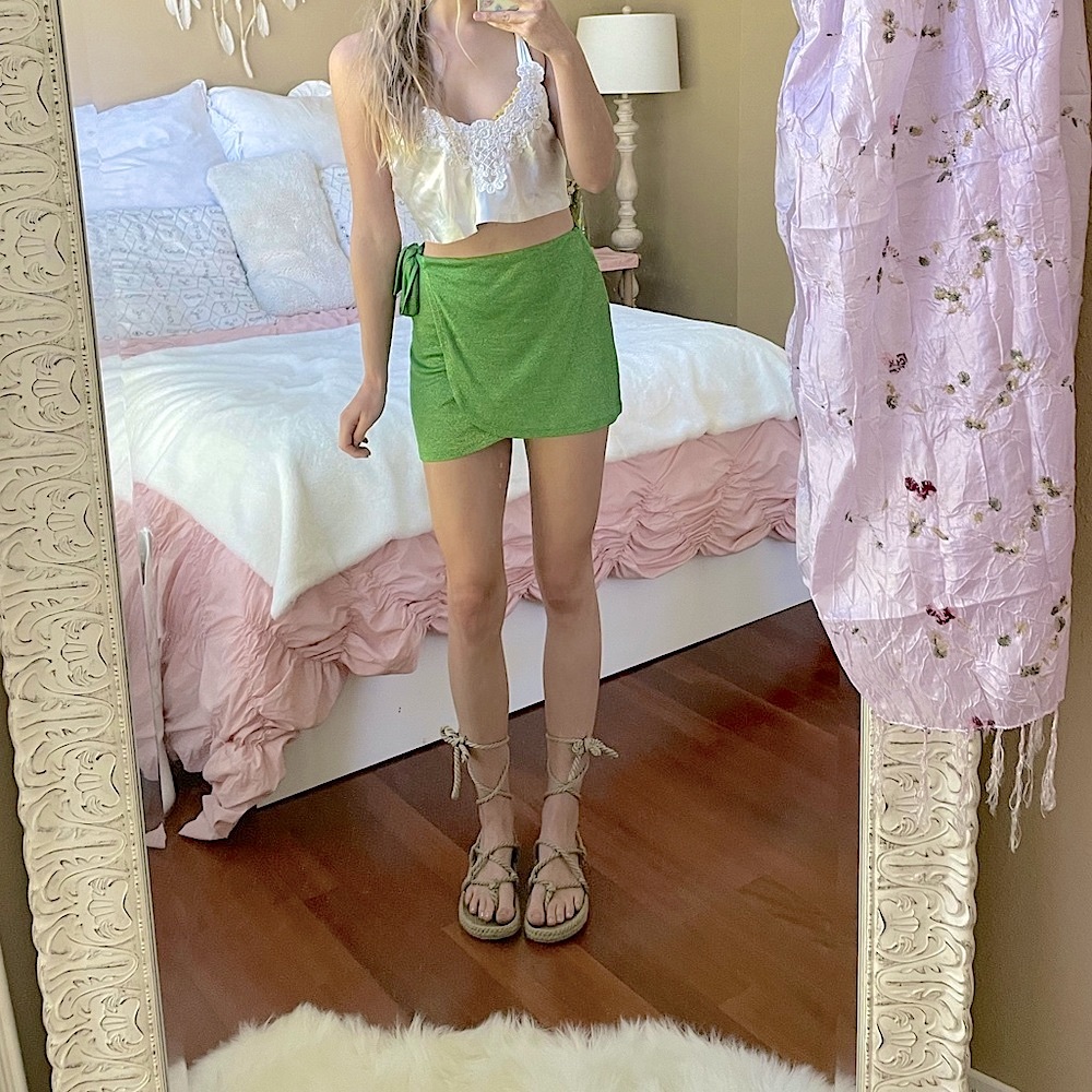 Recycled Sparkly Green Beachy Mini Wrap Skirt